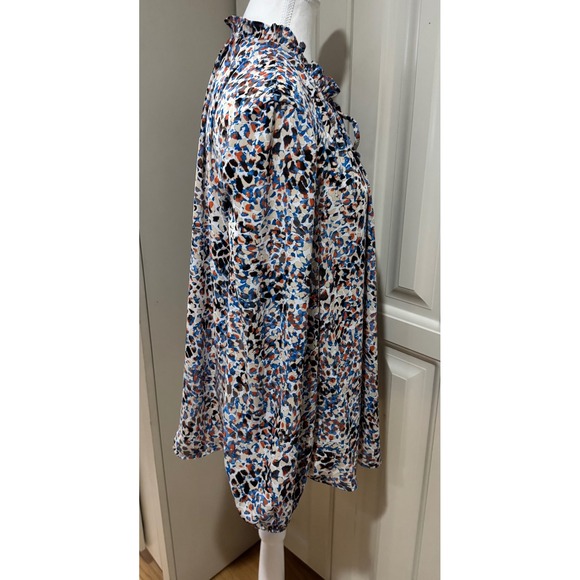 Anne Klein Abstract Print Blouse Ruffle Neck Long Sleeve Lightweight Top Size XL - Picture 6 of 16